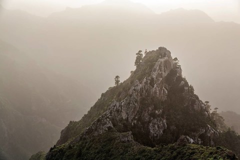 Rock formation in the evening haze