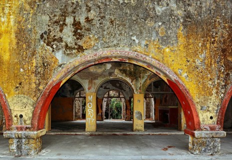 Dilapidated arcade building