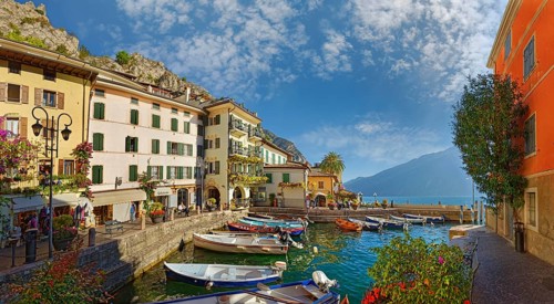 Idyllic fishing village and harbour with colourful boats
