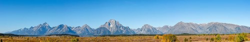 Mountain panorama with Mount Moran and Grand Teton peaks