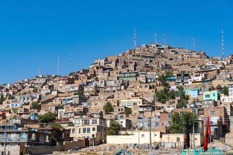 Houses perched on the hills around Sakhi Shah-e Mardan Shrine or Ziyarat-e Sakhi