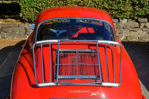 Classic luggage rack on bonnet of vintage historic Porsche 356
