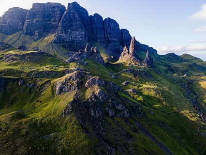 Aerial of the Storr pinnacle