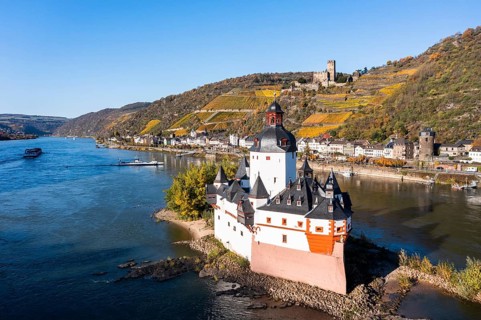 Aerial view of Zollburg Pfalzgrafenstein in the Rhine