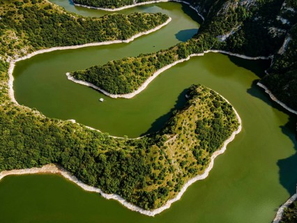 Uvac river meandering through the mountains