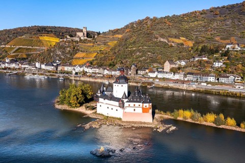 Aerial view of Zollburg Pfalzgrafenstein in the Rhine