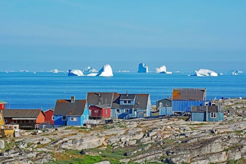 Houses in stony landscape