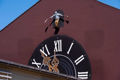 Clocks Graffiti with jumper figure