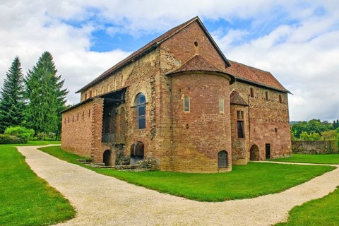 View of historic Einhard Basilica with apse