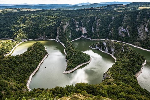 Uvac river meandering through the mountains