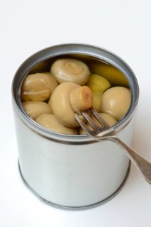 Canned pickled common mushrooms