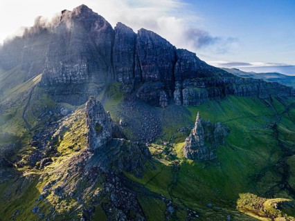 Aerial of the Storr pinnacle