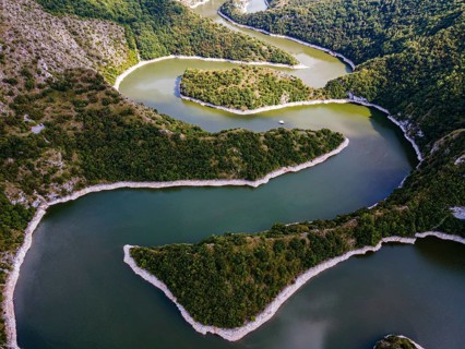 Uvac river meandering through the mountains
