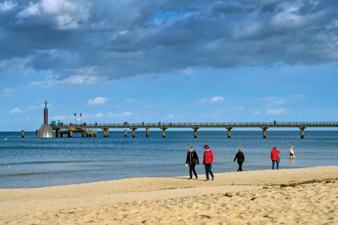 Zinnowitz beach and pier with diving gondola