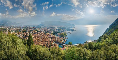 Town view of Riva del Garda and Lake Garda in the morning