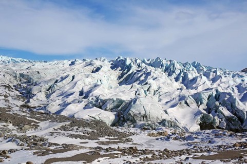 Crevasses and ice front of a glacier