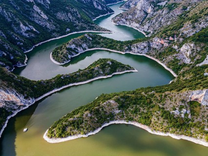 Uvac river meandering through the mountains