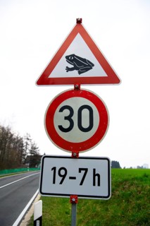 Signs at the amphibian protection fence