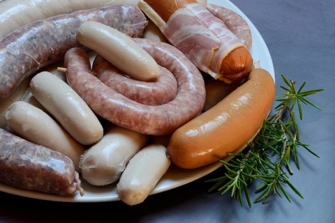 Various sausages on plate