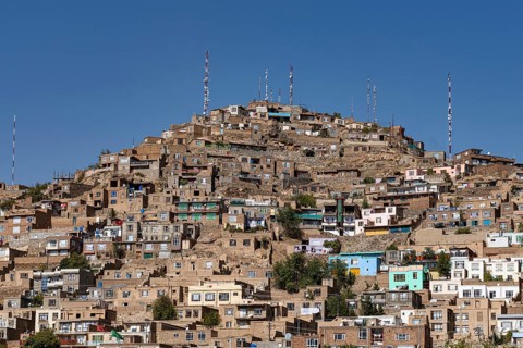 Houses perched on the hills around Sakhi Shah-e Mardan Shrine or Ziyarat-e Sakhi