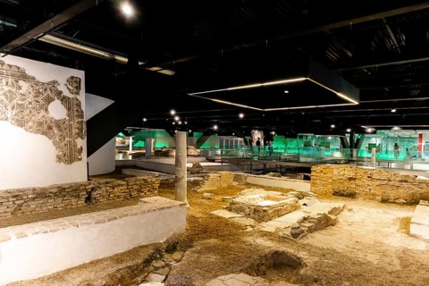 Ruins of Roman settlement in museum Antiquarium in Seville