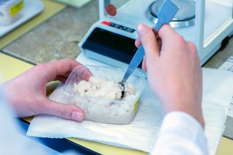 Laboratory assistant prepares sample in food control laboratory with Spartel