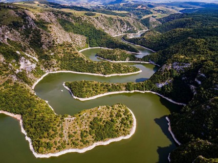 Uvac river meandering through the mountains