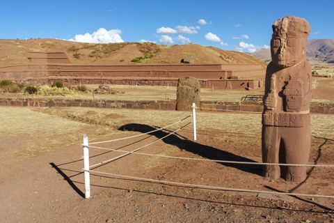 Fraile monolith or monk monolith of the pre-Inca period in the ruins of Tiwanaku