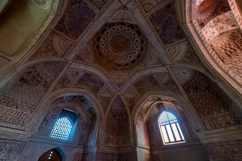 Beautiful ornamented interior in the Gawhar Shad Mausoleum