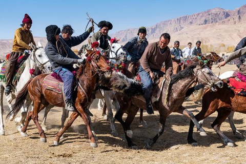 Men practising a traditional Buzkashi game