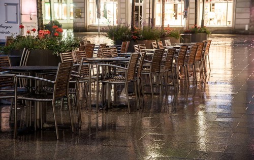 Wet chairs at the market