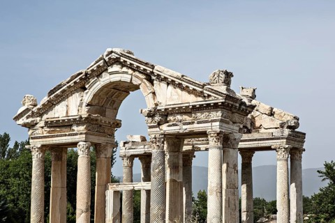 The tetrapylon is the main entrance to the temple of Aphrodite in Aphrodisias