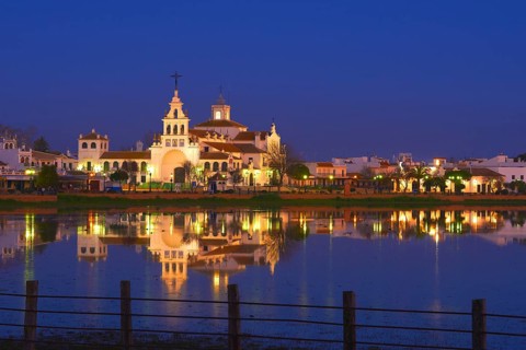 El Rocio village and hermitage at sunset