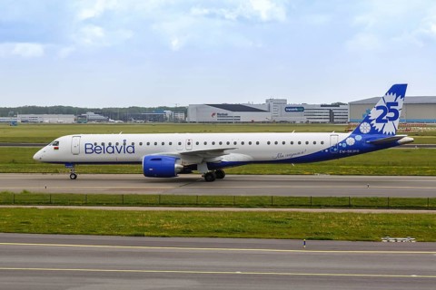 An Embraer 195 E2 aircraft of Belavia with registration EW-563PO at Amsterdam Schiphol Airport