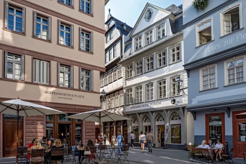 Reconstructed town houses with shops