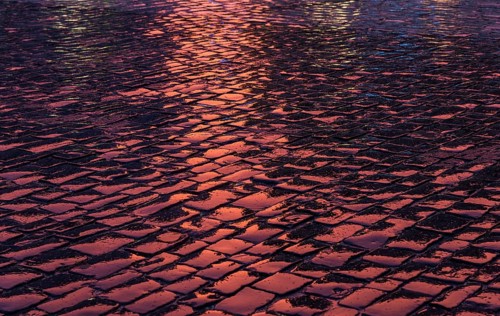 Wet and reflective cobblestones