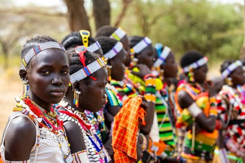 Traditional dressed young girls practising local dances