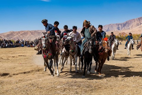 Men practising a traditional Buzkashi game