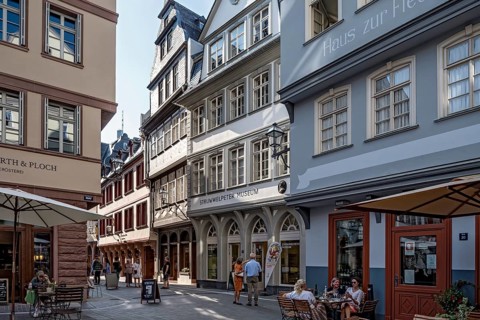 Reconstructed town houses with shops
