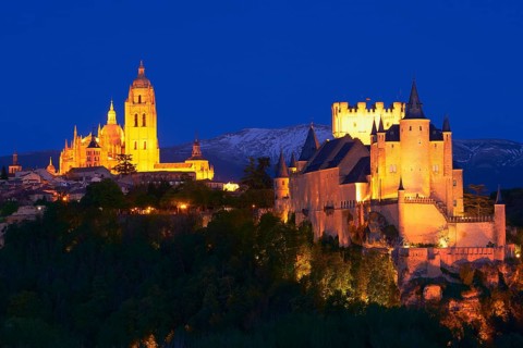 Alcazar Fortress and Cathedral at dusk