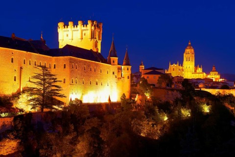 Alcazar Fortress and Cathedral at dusk