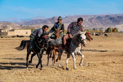 Men practising a traditional Buzkashi game