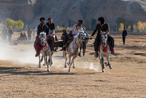 Men practising a traditional Buzkashi game