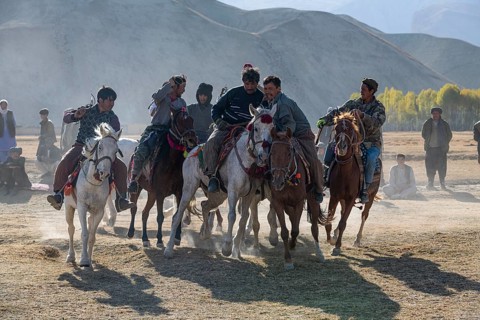 Men practising a traditional Buzkashi game