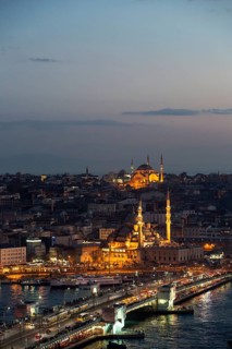 Yenicami and Galata Bridge by night