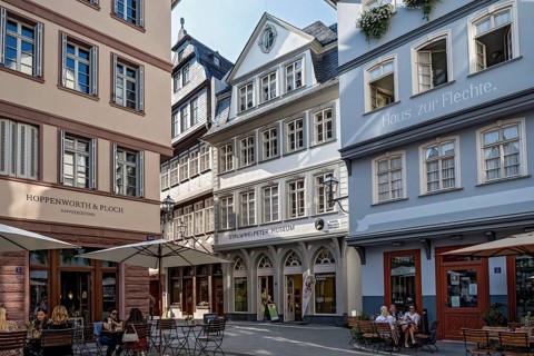 Reconstructed town houses with shops