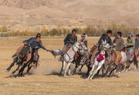 Men practising a traditional Buzkashi game