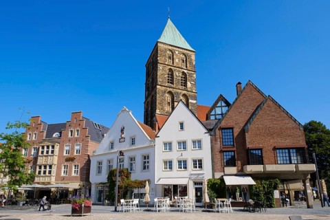 Historic market square with St