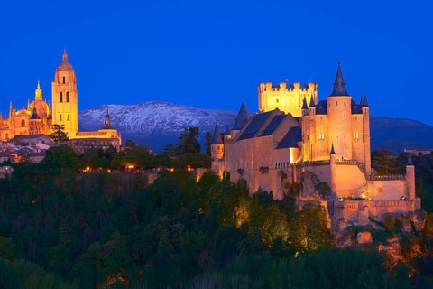 Alcazar Fortress and Cathedral at dusk