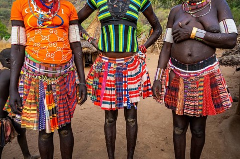 Close up of colourful skirt from young girls